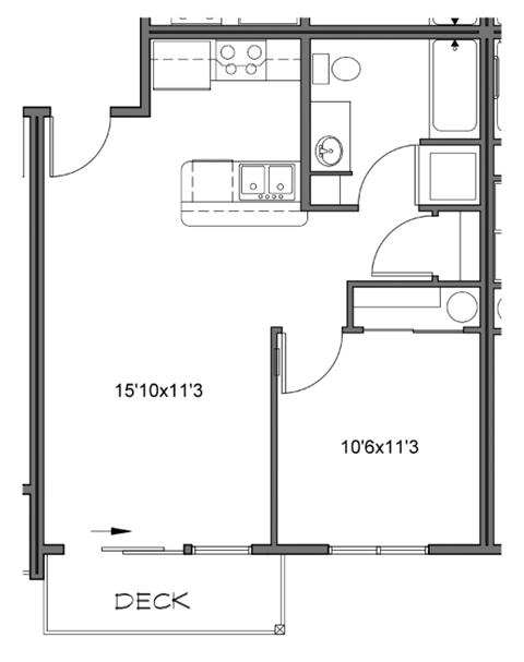 a floor plan of a small house with a bedroom and a living room